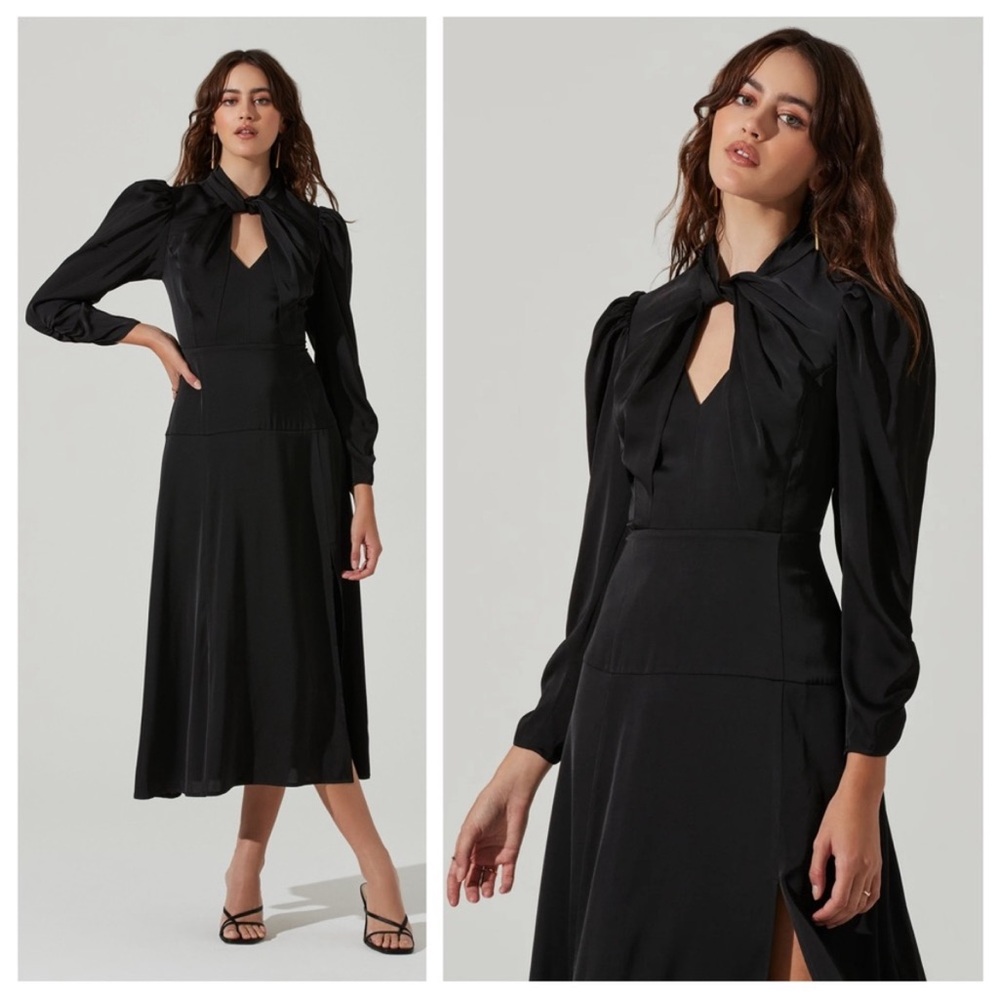 NEW Astr Twist Mock Neck Midi Dress Black